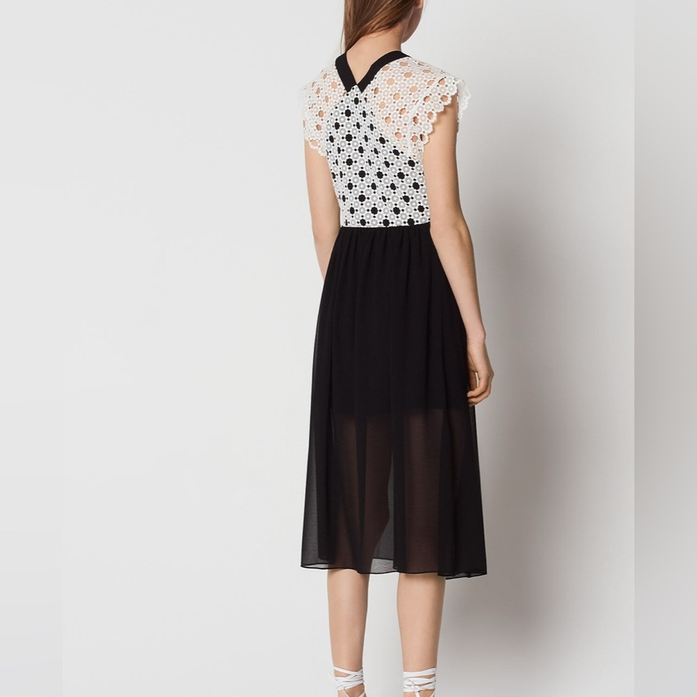 Sandro Black Plunging Neckline Lace Inset Midi
Dress Black/White Size 38 US 6 - Picture 4 of 16
